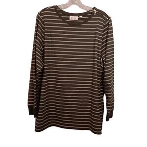 EUC D&Co Size 1X Dark Green Beige Long Sleeve Rounded Neck Zipper Embellishment